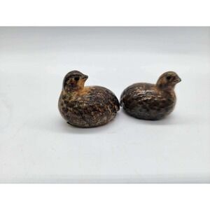 Vintage Ceramic Quail Figurines Miniature Speckled Brown Bird Set of 2
